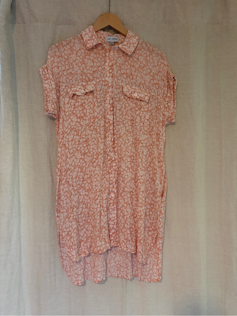 Lost + Wander Peach Floral Button-Up Dress